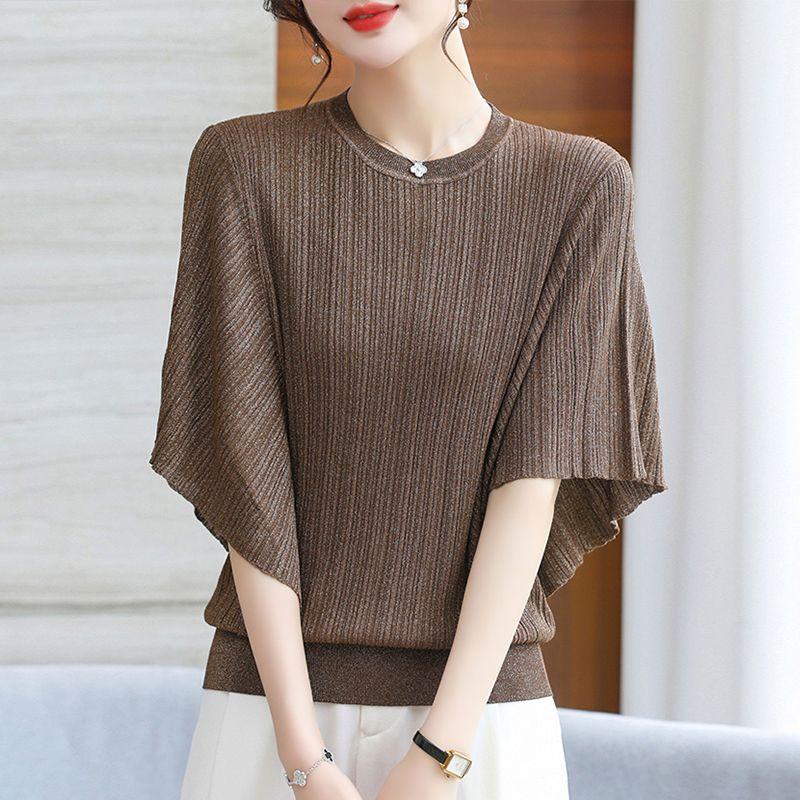 Женская летняя трикотажная футболка с коротким рукавом, рубашка «летучая мышь», летний новый модный топ, трикотажная рубашка из ледяного шелка