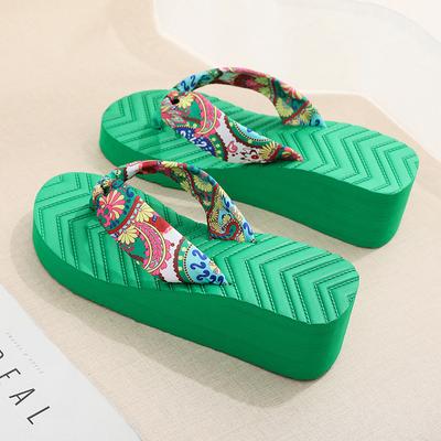 Модные летние новые женские тапочки с толстым дном и узором «елочка» в стиле бохо с атласным поясом в национальном стиле, пляжные тапочки для женщин