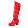 Meotina Women Knee High Long Boots Round Toe Chunky High Heels Zipper Buckle Gogo Boots Ladies Fashion Shoes Winter Black 43