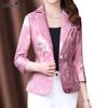 Thin Women's Casual Notched Blazers Printing Spring Summer Three Quarter Sleeve Button Loose Korean Intellectual