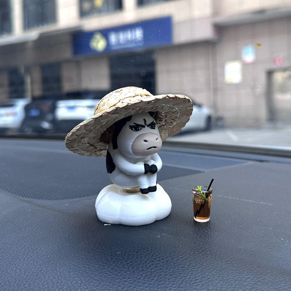 Cute Grass Cow Figure Ugly-cute Car Ornament Emo Center Console Decoration Center Console
