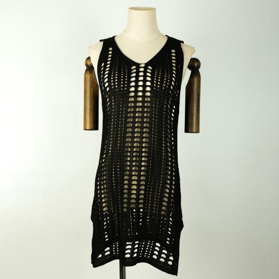 Bikini Cover Up Hollow Out V Neck Sleeveless Slit Beach Dress Beachwear