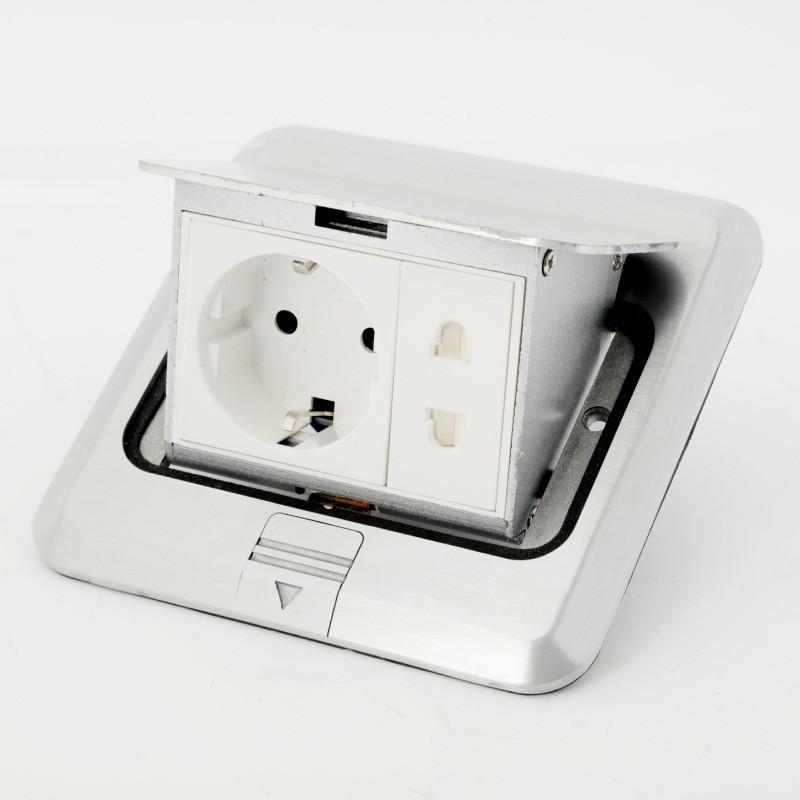 Square Style Network Computer Ground Plug Factory Aluminum Alloy Waterproof Ground Socket Damping Pop-up Floor Socket