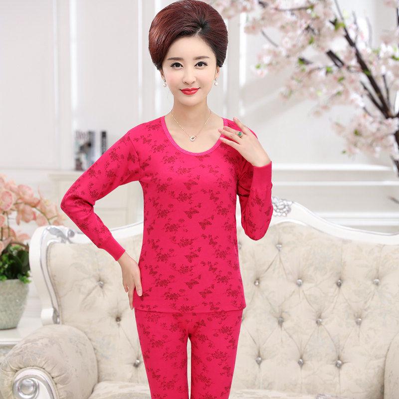 Womens Size Plus Warm Cotton Long Johns Set Autumn Grandma Style