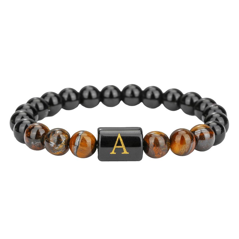 11 English alphabet tiger's eye stone bracelet ins design sense natural stone elastic beaded bracelet