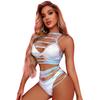 New Two Piece Striped Fishnet Lingerie Set Women's Sling Neck Backless Sexy Transparent Nightclub Catsuit Teddies Lingerie Bra and Thong Underwear Set