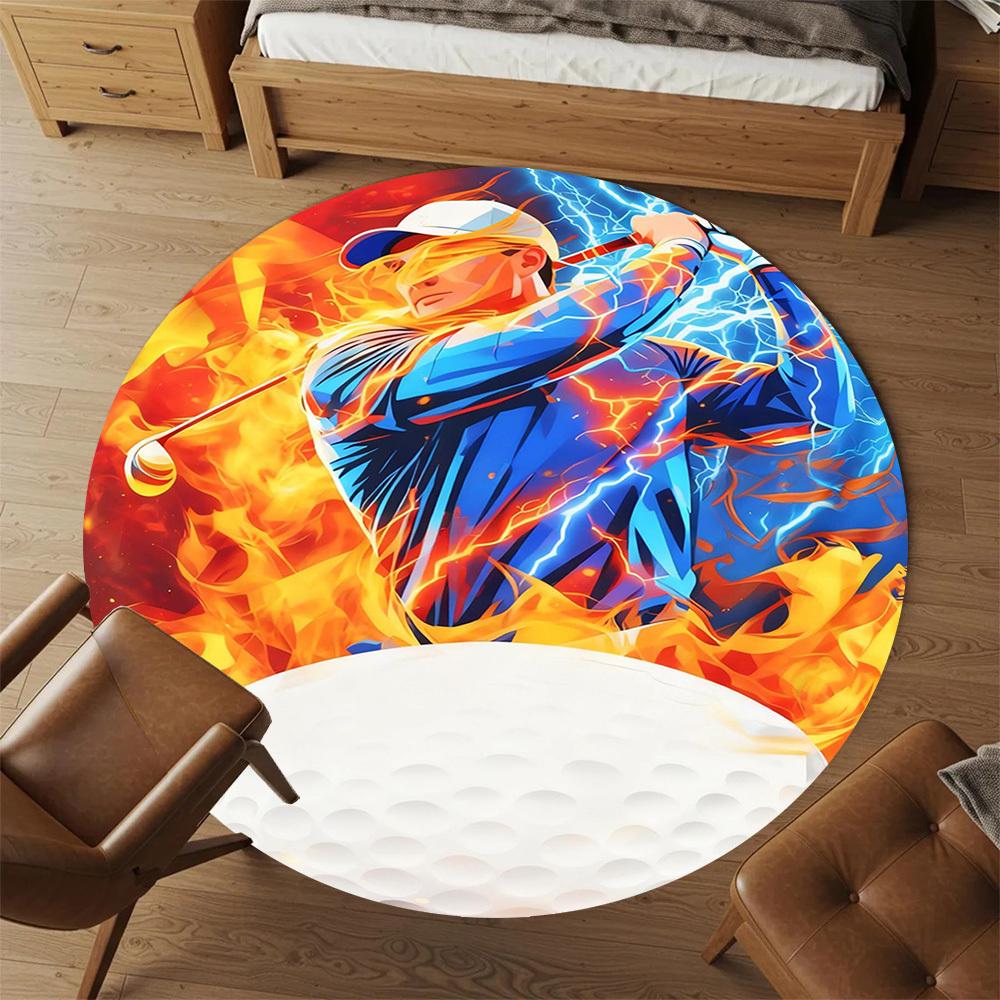 1PC Golf Fire Round Chair mat Area Rug - Non-Slip, Floor Mat for Office, Bedroom, and Indoor Decor -Gift D1127232