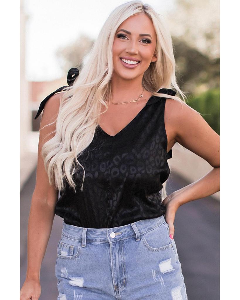 Azura Exchange Leopard Print Satin Tie Shoulder Bodysuit