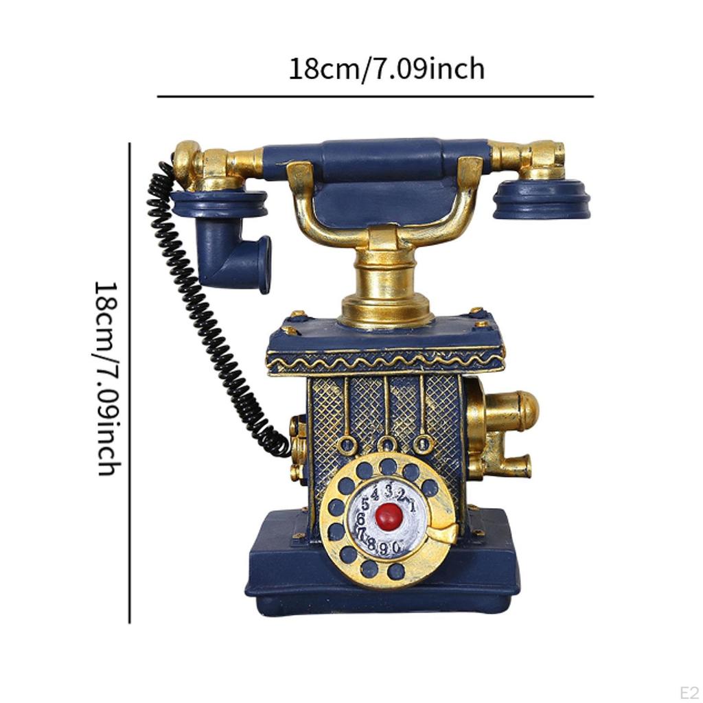 Traditional Landline Phone Statue Corded Desk Telephone Figurine Retro Design Desktop Indoor Resin