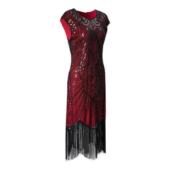 Женское платье с пайетками, винтажное вечернее платье для выпускного вечера без рукавов с круглым вырезом и застежкой-молнией сзади с бахромой по краю, облегающее женское платье