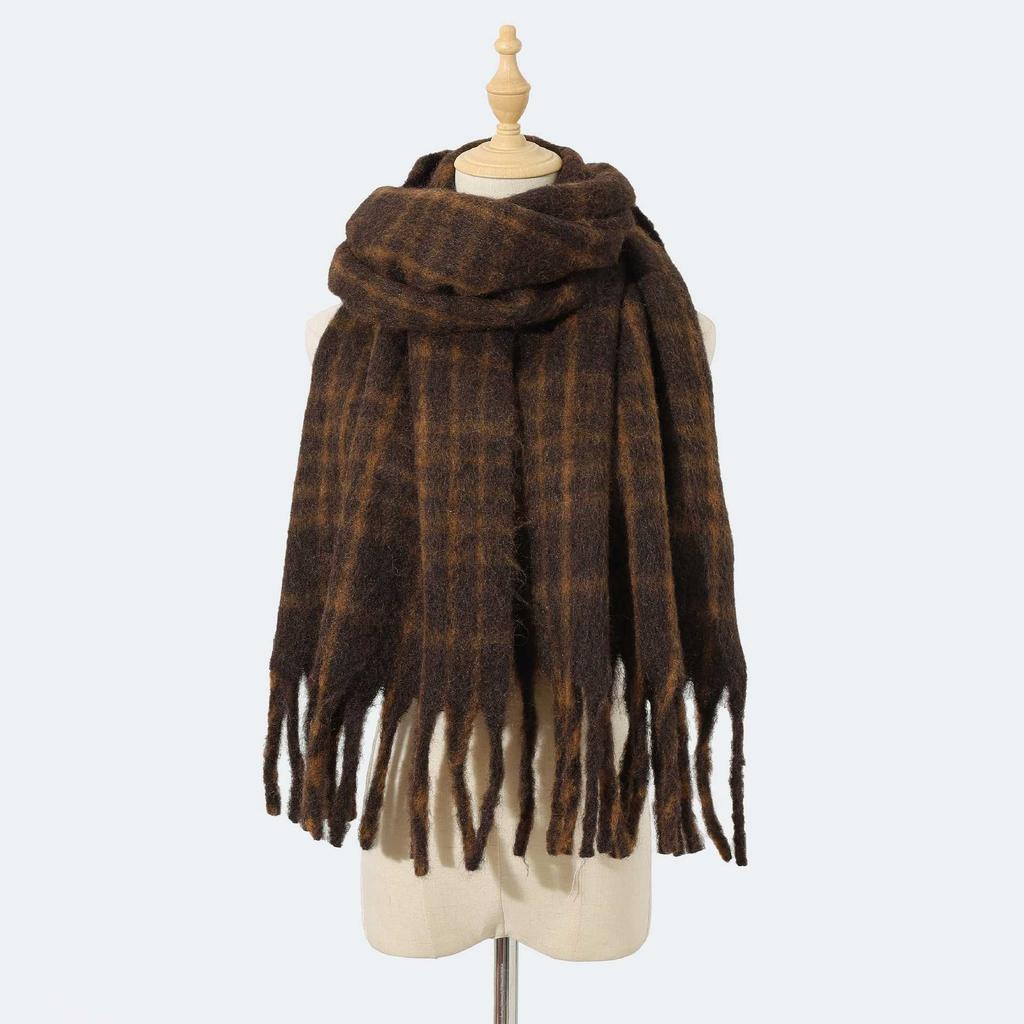 Wool Blended High-end Scarf Ankola Red Plaid Scarf Women's Winter Atmosphere Versatile Scarf