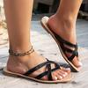Fashion Plus Size Cross Strap Low Heel Flip Flops Women New Square Toe Clip Toe Slippers Woman Outdoor Slip On Pu Leather Slides Mujer