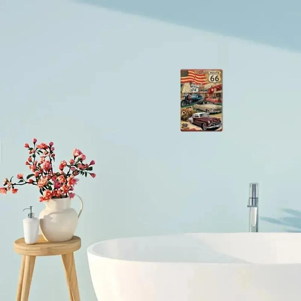 GarageRoadPro Предмет первой необходимости для гаража и мужской пещеры | Винтажная металлическая табличка Route 66, Ретро искусство для дорожного путешествия, Многоцелевая железная табличка для декора