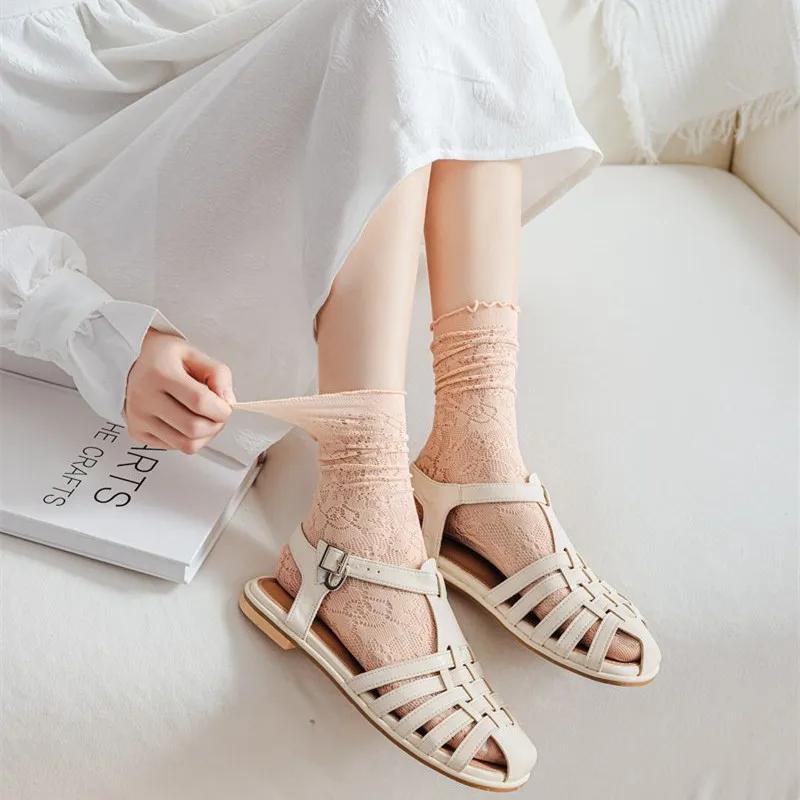 Summer Lace Hollow Out Socks Breathable Mesh Loose Long Socks Women Korean Fashion Thin Breathable Harajuku Vintage Crew Socks