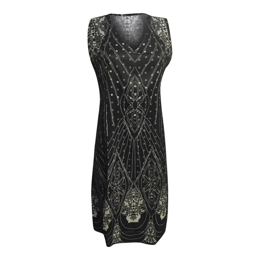 Женское модное элегантное шифоновое платье без рукавов с v-образным вырезом и принтом, платье из двух частей