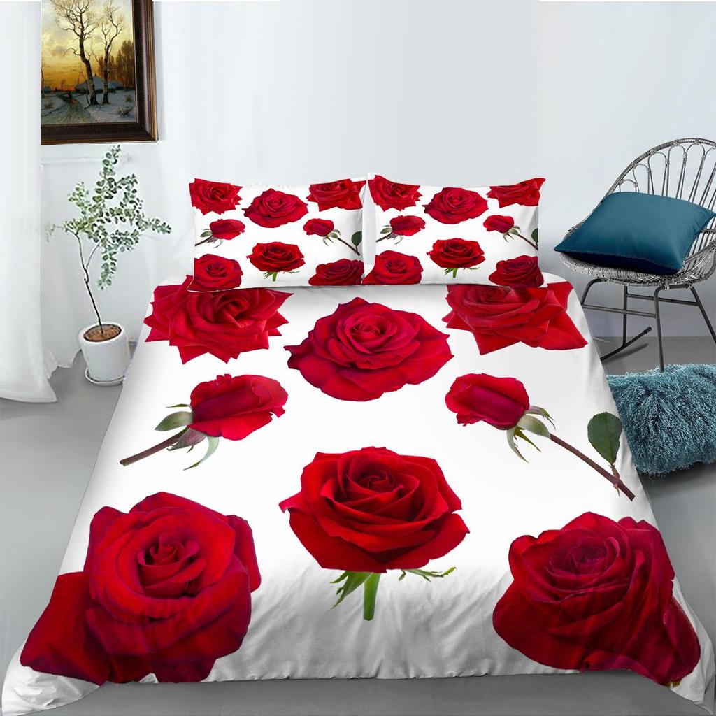 Red Rose Bedding Set Couple Quilt Cover Pillow Cover Bed Sheet/Double Layer Full Size 2/3 Bedding Set Home Decoration
