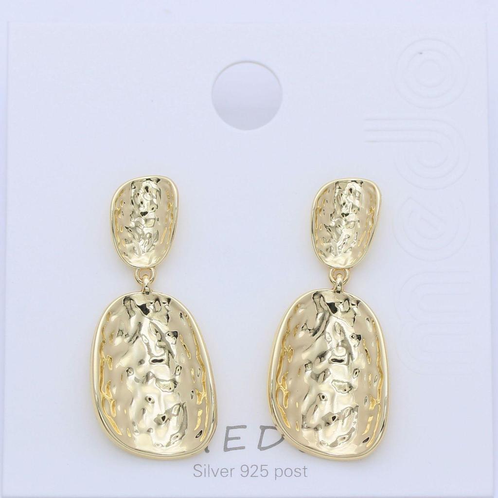 Gold Alloy Geometric Stud Earrings with Pleated Design
