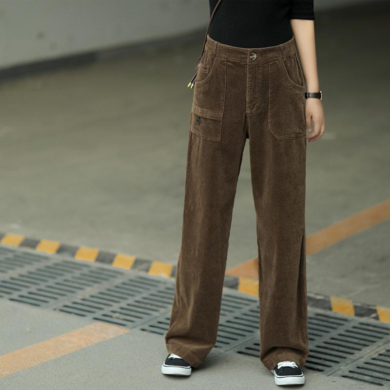 Вельветовые широкие брюки, женские новые зимние тонкие прямые длинные брюки с высокой талией и свободной драпировкой
