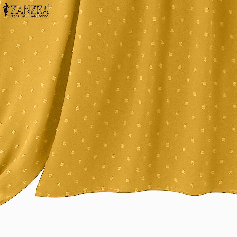 ZANZEA Women Vintage Stand Collar Lantern Long Sleeve Ruffle Blouses