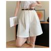Stylish and Breathable Cotton-Linen Work Shorts for Women, Fashionable High Waist and Loose Fit Wide-Leg Pants