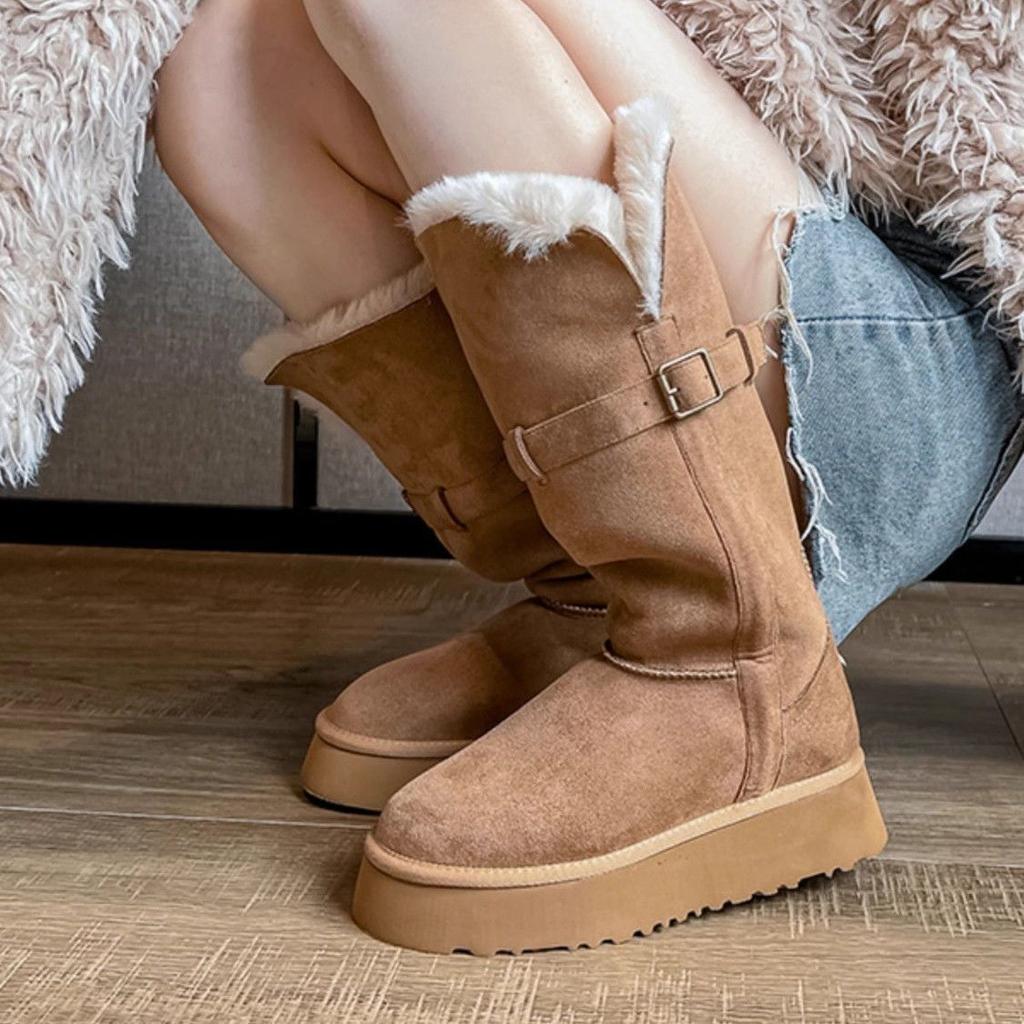 Thick-soled Long Tube Women's Medium Tube Boots 2025 New Winter Velvet Thickened Fashionable Versatile Warm Snow Boots Women