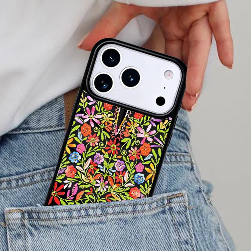 Вышитые Цветы Чехол для Телефона для iPhone 16e 15 14 13 12 17 Pro Max Plus Air 17pro Чехол Coque