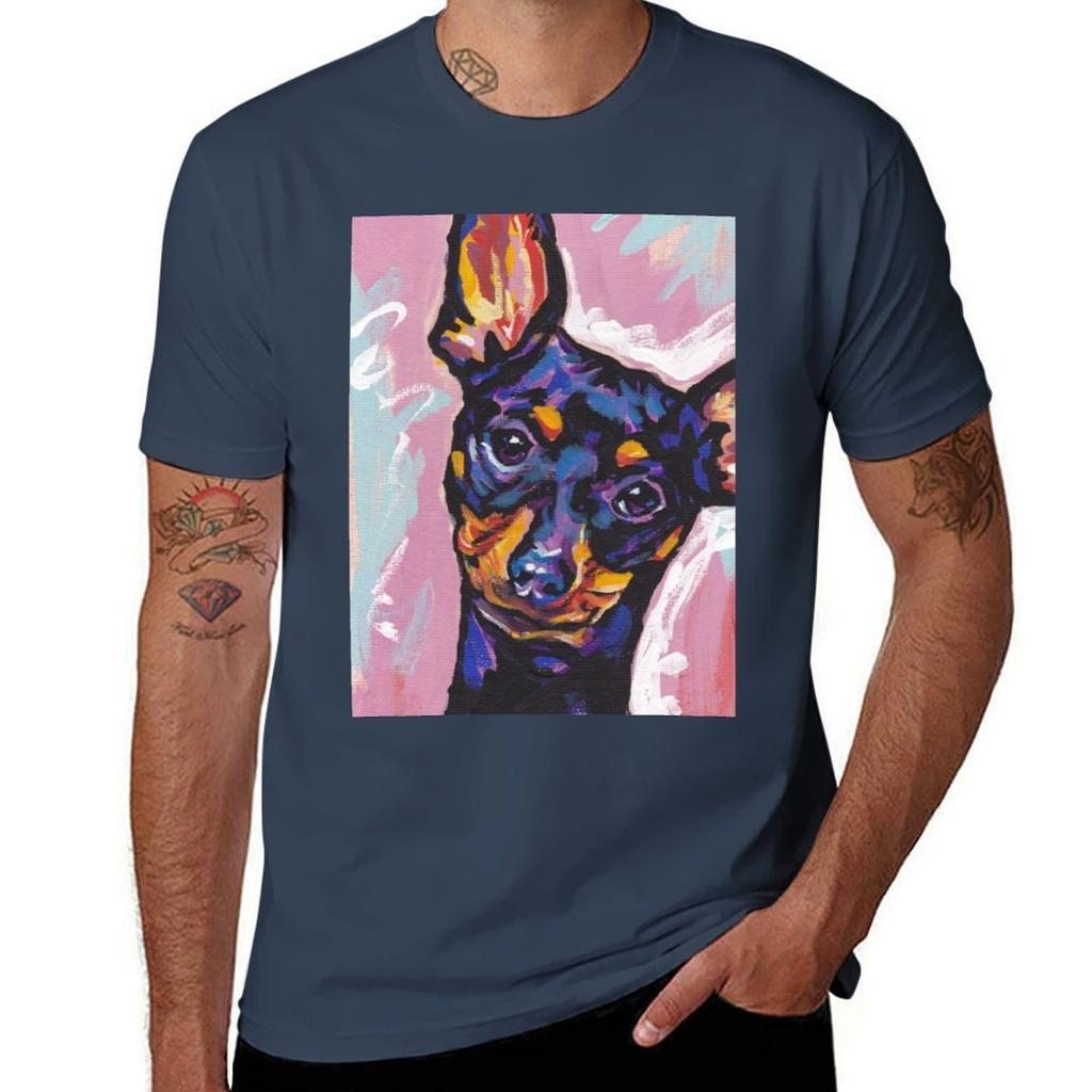 Miniature Pinscher Dog Bright Colorful Pop Dog Art Tshirt Basic Solid Tee For Daily Use Tshirt