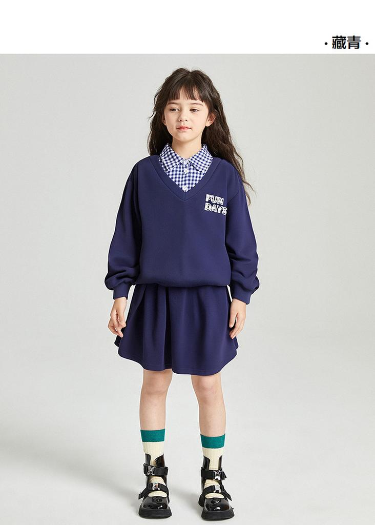 Girls' College Style Pleated Skirt Set