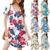 Women's Fashion Casual Printed With Pockets Bohemian Beach V-Neck Short Sleeve Dresses