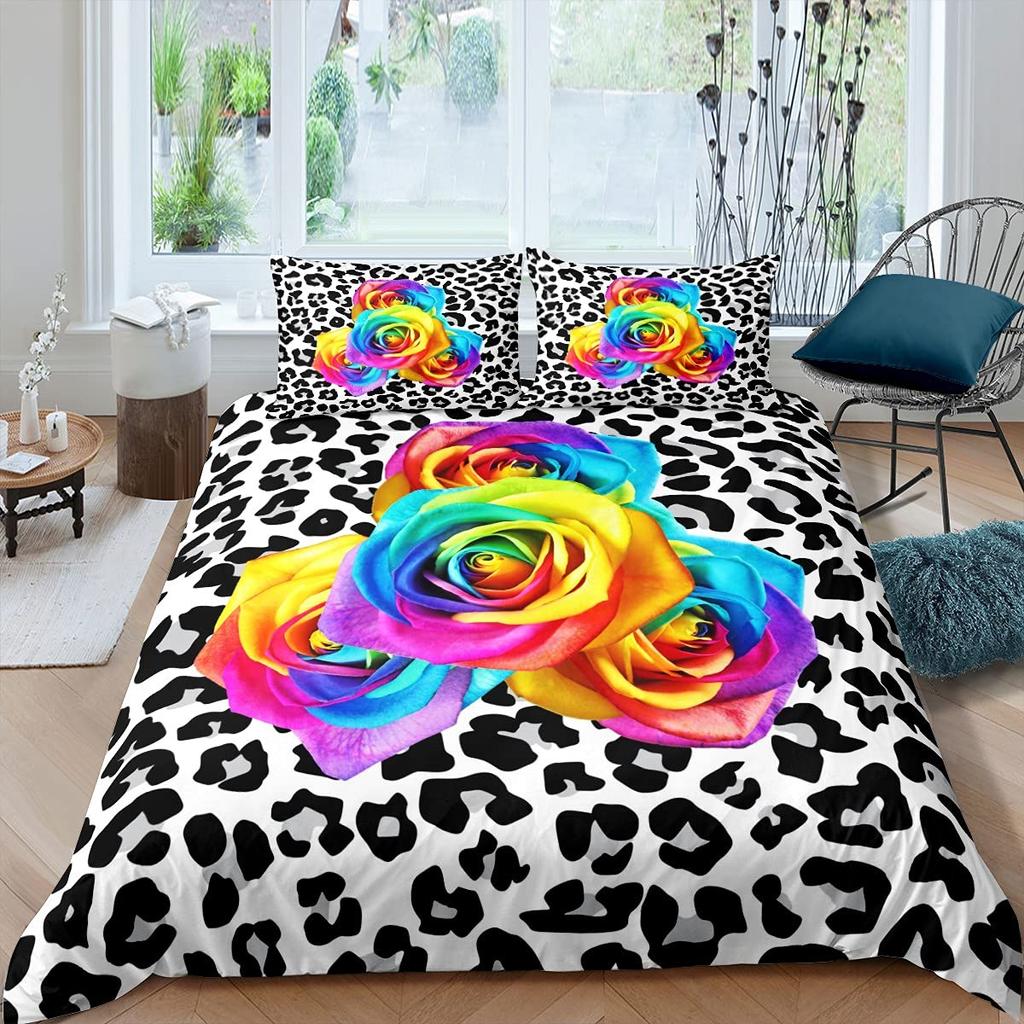 Пододеяльник с розами, женский шикарный комплект постельного белья с фиолетовым цветочным принтом, романтические цветы, блестки, королевского размера, покрывало для пар