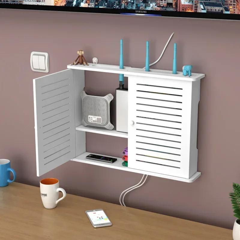Mounted Storage Box Wall Wifi Router Rack Wall Hanging Plug Board Bracket Cable Organizer PVC Panel Shelf Home Decor Wireless
