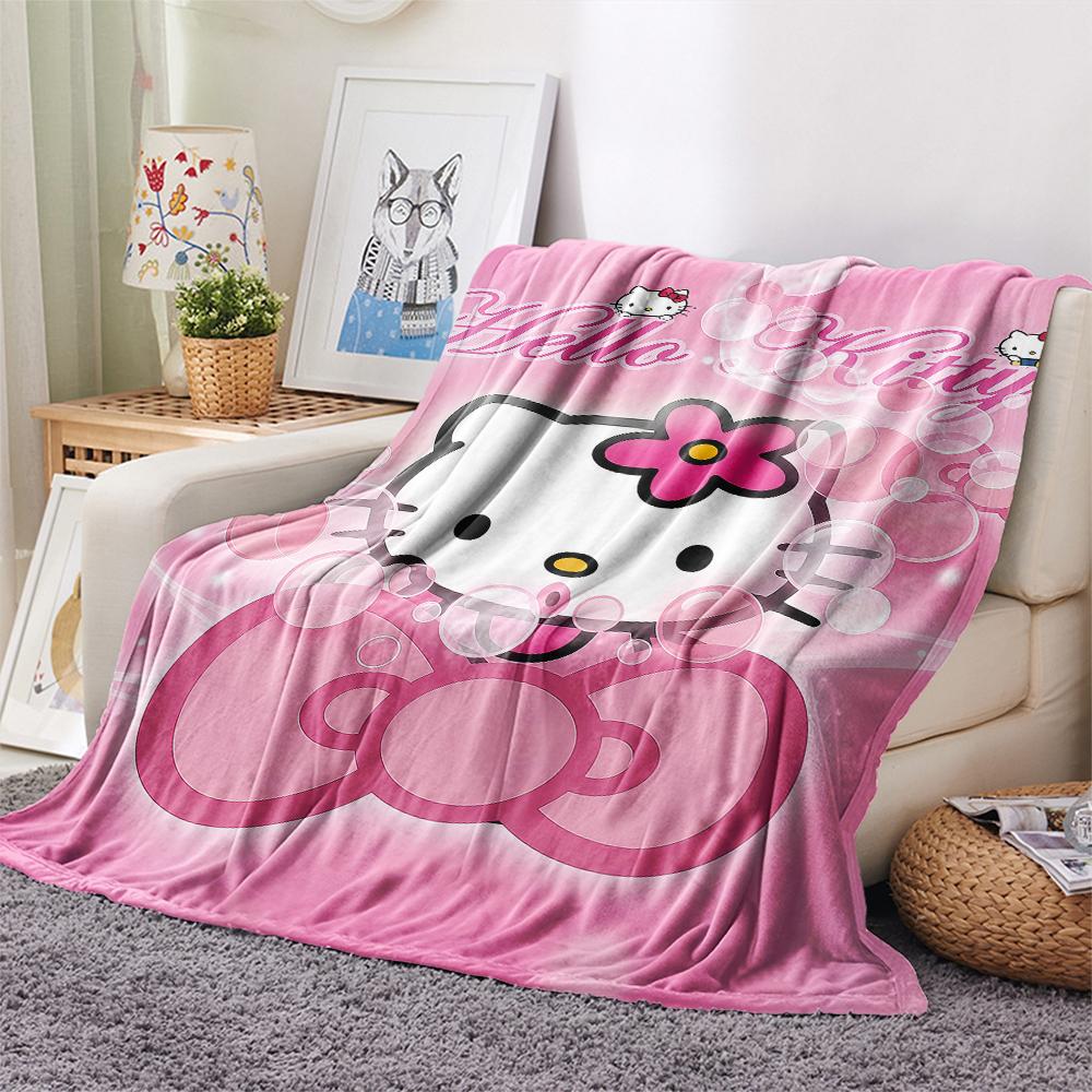 1 шт. Фланелевое одеяло с милым принтом Hello Kitty, Высокое качество, Для всех сезонов, Декор для дома, Тепло и уют, Идеально для рождественских подарков