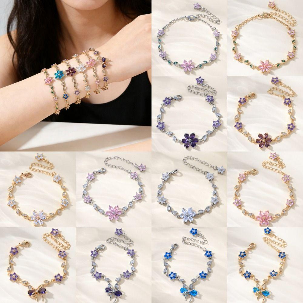 Luxury Pink Cubic Zirconia Chain Fashion Shiny Rhinestone Bangle For Women