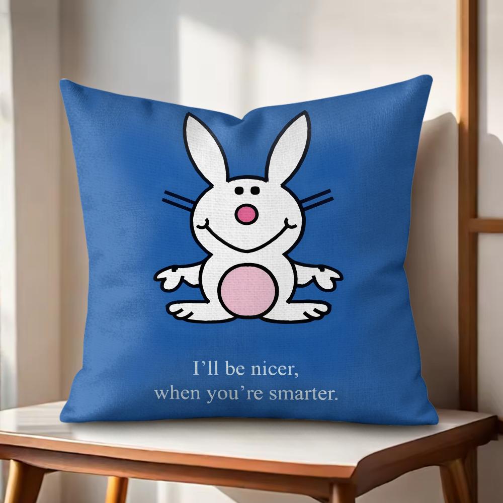 Cute rabbit Cushion Cover Natural Linen Organic Fabric DoubleSided Printing Couch Pillow Covers Home Decor