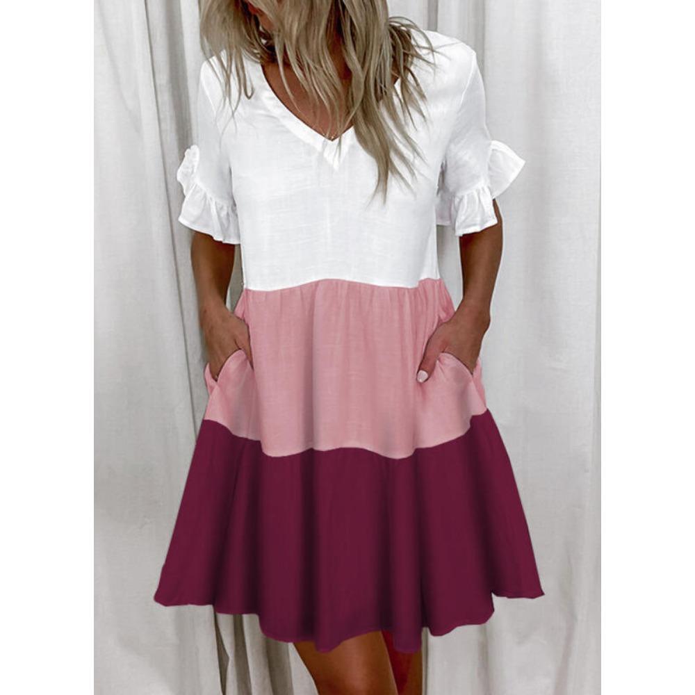 JPNTKY Женская мода лето весна короткие рукава V-образный вырез повседневные платья