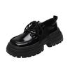 Одиночные туфли женские осень-зима 2025 новые британские ретро черные кожаные туфли маленькие туфли на платформе увеличивающие высоту маленькие мокасины