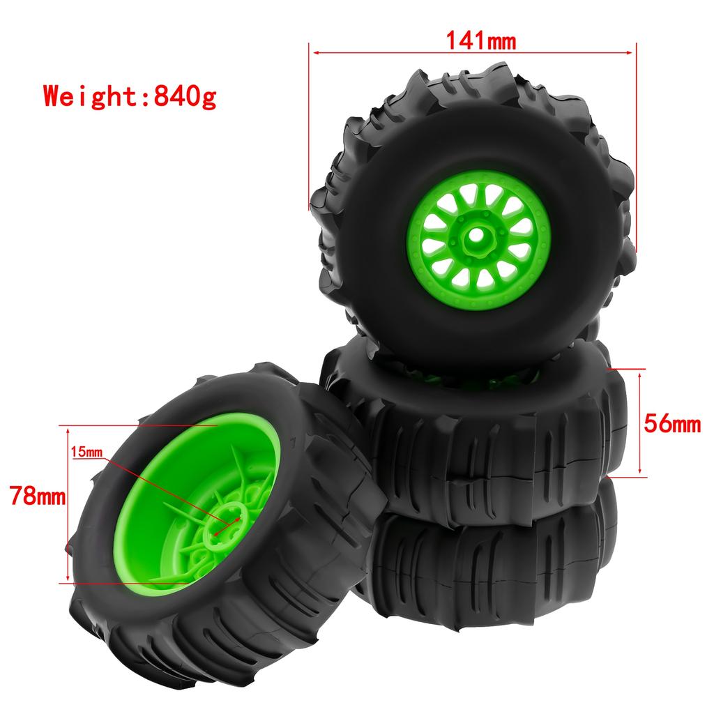 4 Pcs Remote Control Car Tire 138Mm 17Mm Wheel Hex Replacement For ARRMA Mojave TRAXS UDR FS Yikong