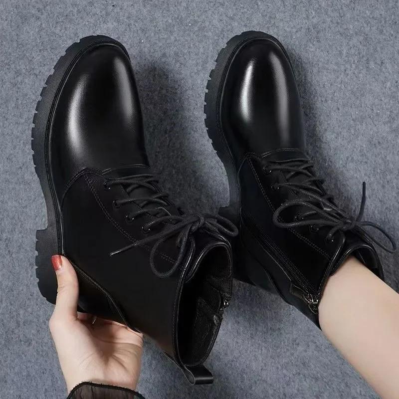 Модная женская обувь 2024 года, новые женские ботинки с боковой молнией, зимние, с круглым носком, теплые, однотонные, короткие, на низком каблуке, модные ботинки Botas De Mujer