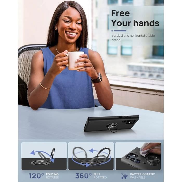 Защитный чехол - для Samsung Galaxy S23 Ultra - Черный силикон - Кольцо-подставка - Амортизация