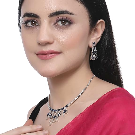 Современное ожерелье с родиевым покрытием из американских бриллиантов и серьги, комплект украшений для девочек и женщин