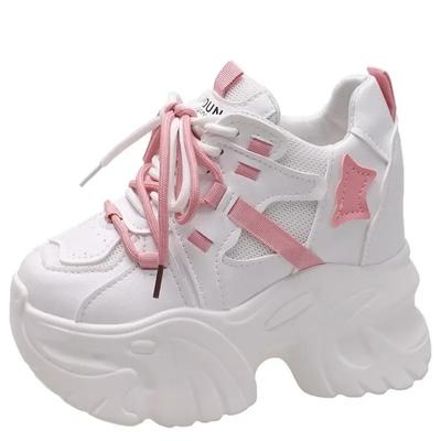 Модные женские повседневные кожаные кроссовки 10,5 см, осенние туфли на шнуровке с высокой платформой, толстая подошва, спортивная обувь для папы, женские кроссовки Chaussure Femme