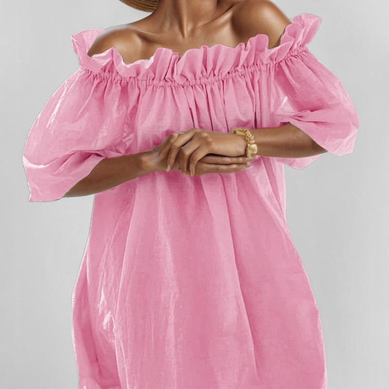 2025 новая женская одежда мода темперамент односложный воротник грибок край платье с рукавами-пузырями