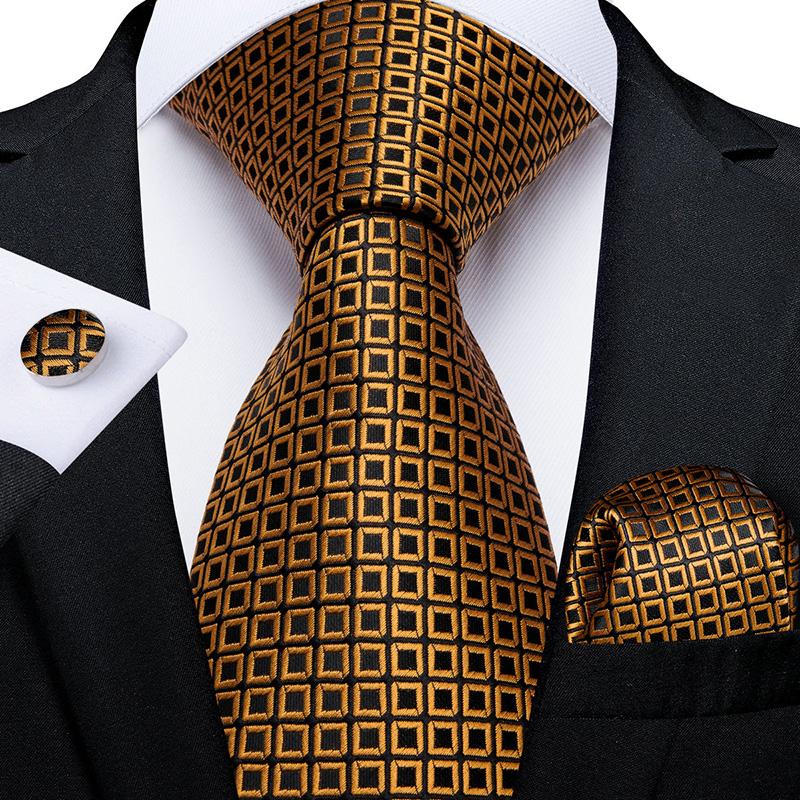 2025 Luxury Mens Necktie Set Business Tie Silk Hanky Cufflinks Set
