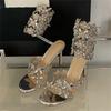 Fashion Eilyken Street Style Flower Crystal Rhinestone Pointed Toe Women Sandals  Sexy Ankle Strap Thin High Heels Banquet Wedding Shoes