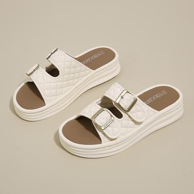 Модные CRLAYDK Модные женские базовые сандалии-слипоны на платформе с открытым носком и регулируемыми ремешками с пряжками, женские нарядные шлепанцы, пляжные шлепанцы