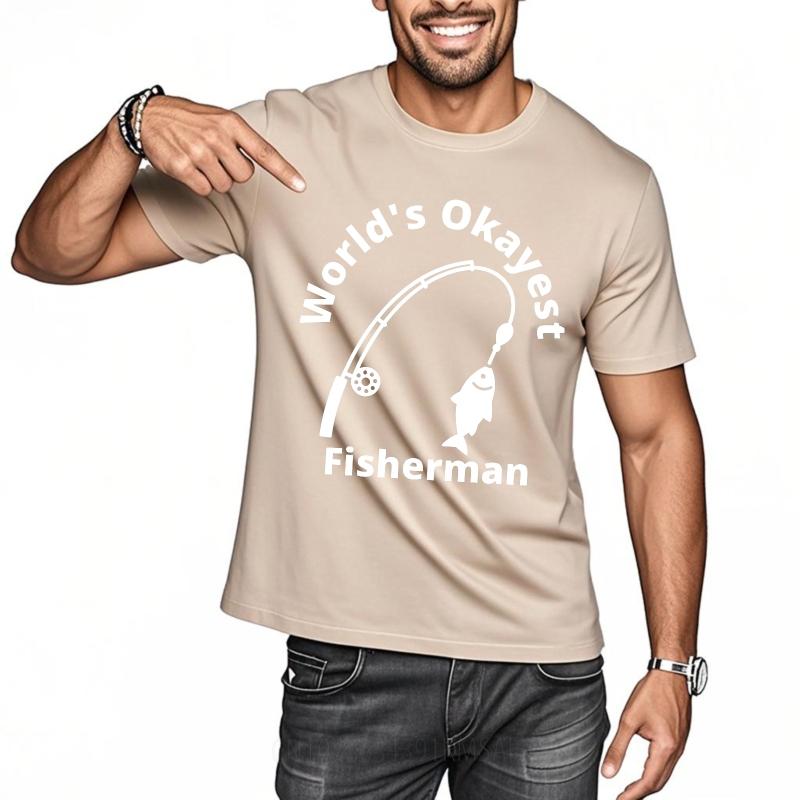Cotton Summer For Her Tshirt Worlds Okayest Fisherman With Fishing Rod And Fish Short Sleeve New Arrived ONeck Tees
