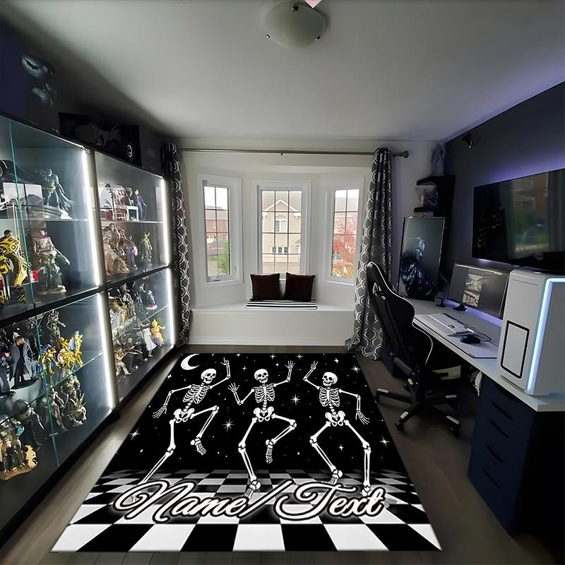 1PC Custom Name Skeletons Night Party Theme Floor Mat Ideal for Living Room, Game Rooms, Office, Bedroom,Floor Mat Playful Design