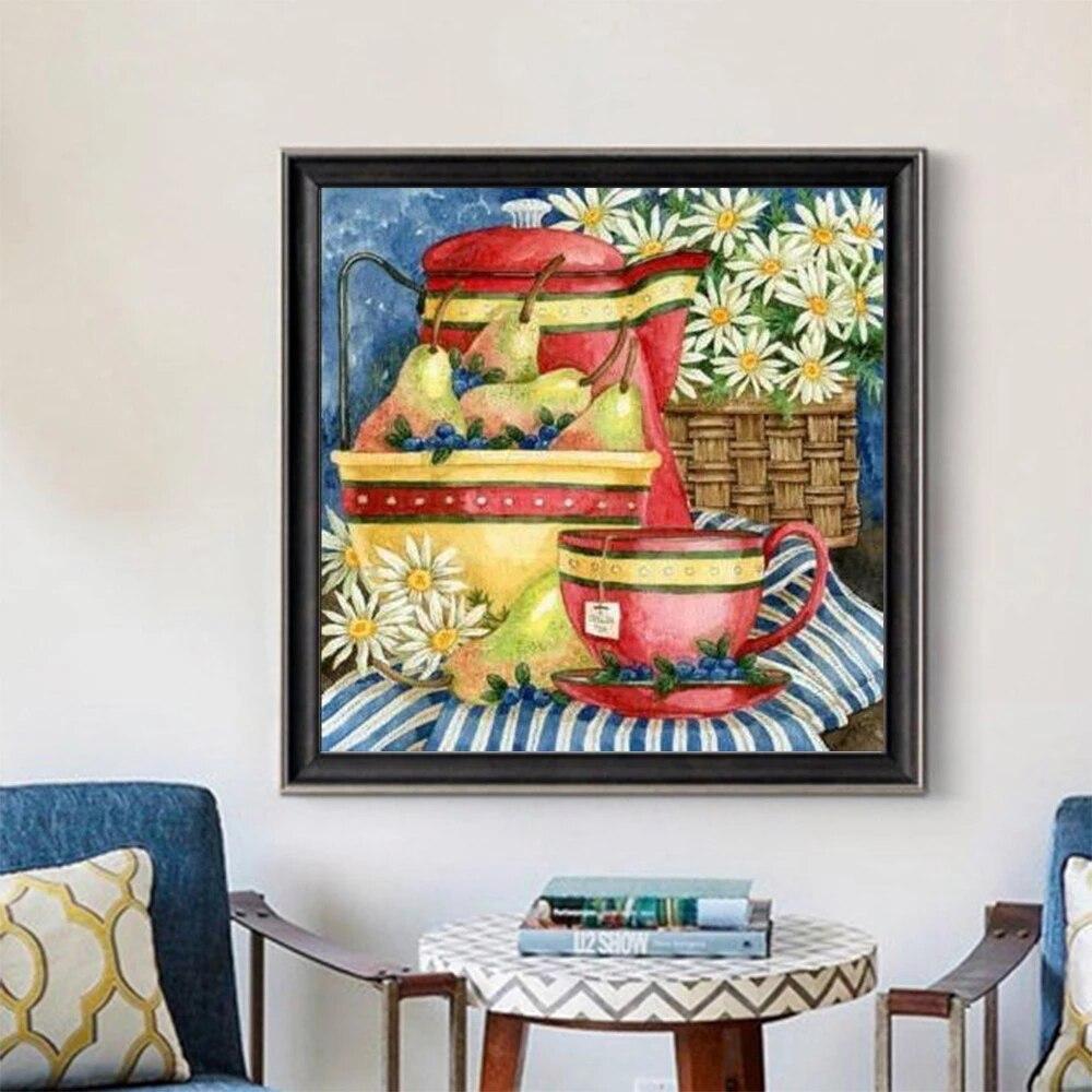 5D Diy алмазная живопись чашка еда полная круглая Алмазная вышивка горный хрусталь мозаика настенные художественные картины для украшения кухни