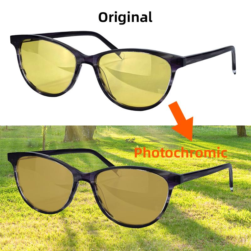 Photochromic Polarized Sunglasses Women Night Driving Glasses Cat Eye Acetate Frame Woman Blue Light Computer Glasses 138Mm