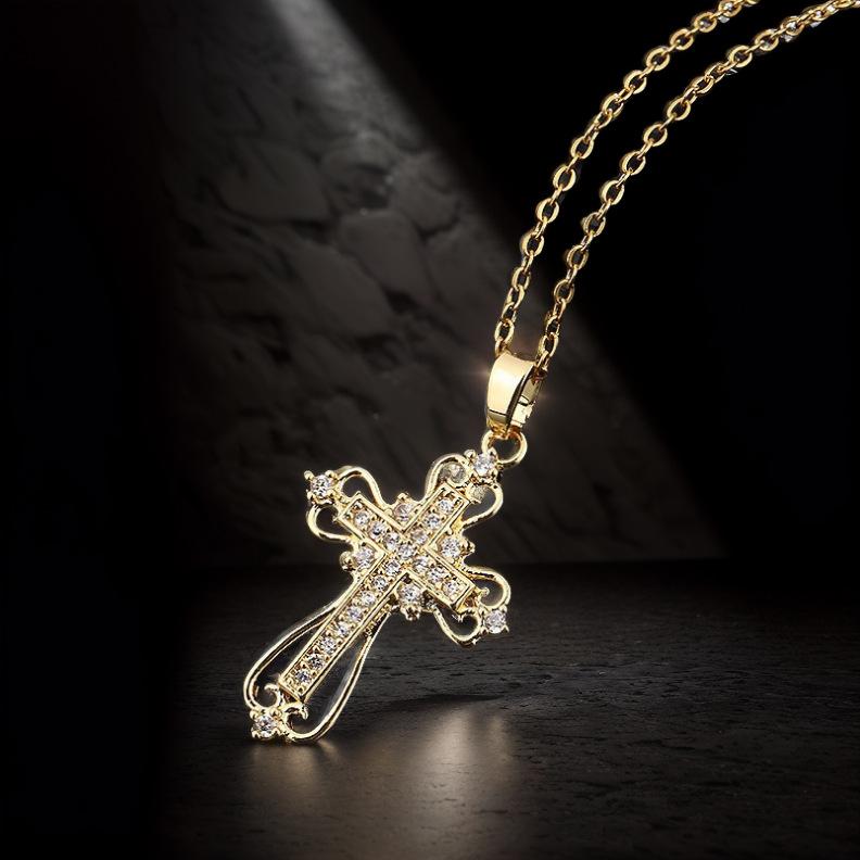 Niche Design Pendant Hollow Color Zircon Cross Necklace Jewelry